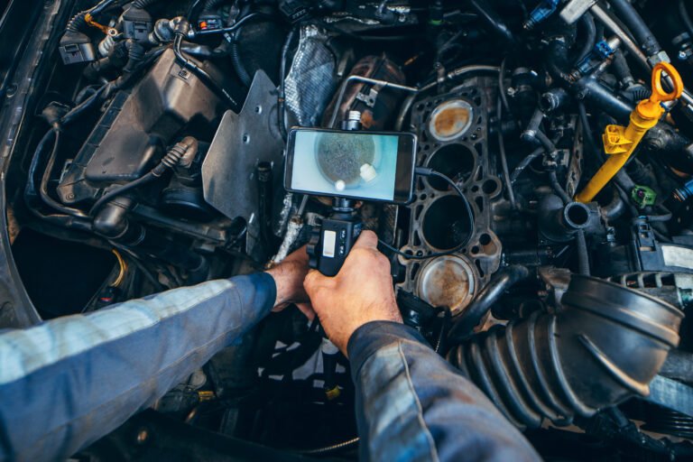 hands-car-mechanic-check-vehicle-engine-with-technical-endoscope-with-rotary-camera